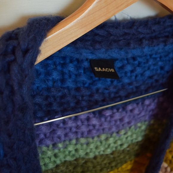 SAACHI bright multicolor rainbow striped open front knit cardigan - Picture 2 of 7